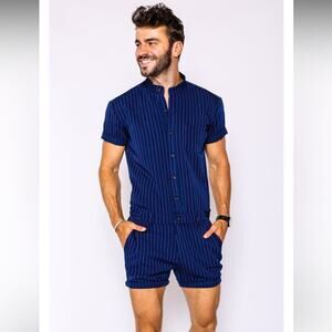 Romper Jack men’s navy chateaux romper navy blue pink pinstripe one piece casual
